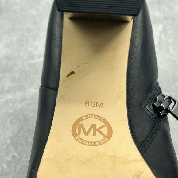 Michael Kors Paloma Black Bootie Boots Size 6.5 M Leather Block Heels Pointed - Picture 16 of 16